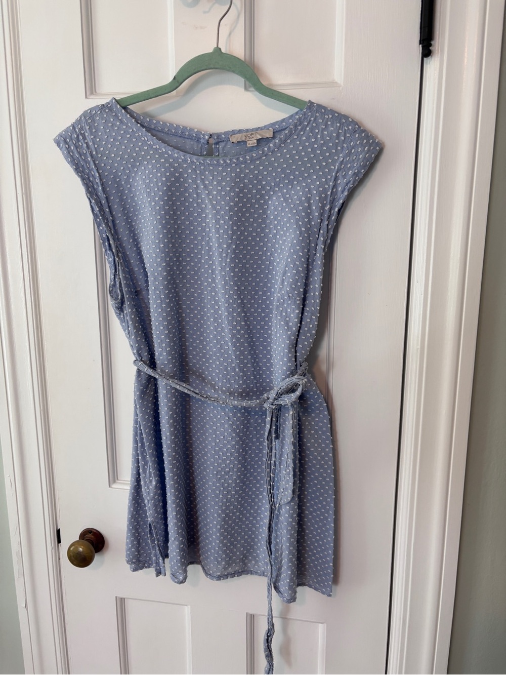 LOFT Light Blue Polka Dot Tie-Waist Blouse Dress
